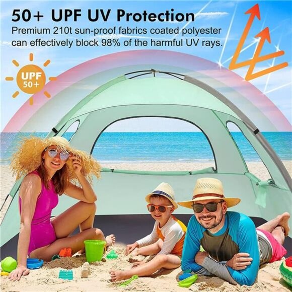 WhiteFang Beach Tent Anti-UV Portable Sun Shade Shelter for 3/4/6 Person - Picture 3 of 7
